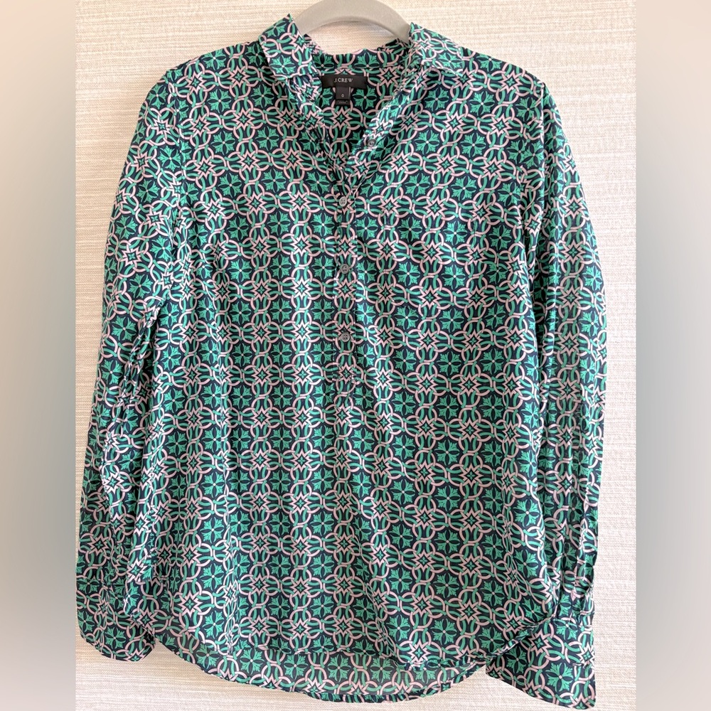 J.Crew Cotton Silk Lattice Medallion Popover Shirt